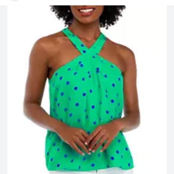 Lilly Pulitzer RORI halter top botanical green blue polka dots tie back neck M - Picture 16 of 16